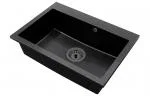 Granitový dřez ELITE černý s texturou ŽULY + sifon černý 70 x 50 x 21 cm