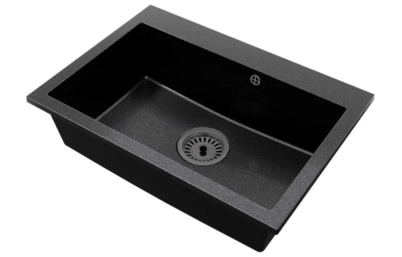 Granitový dřez ELITE černý s texturou ŽULY + sifon černý 70 x 50 x 21 cm