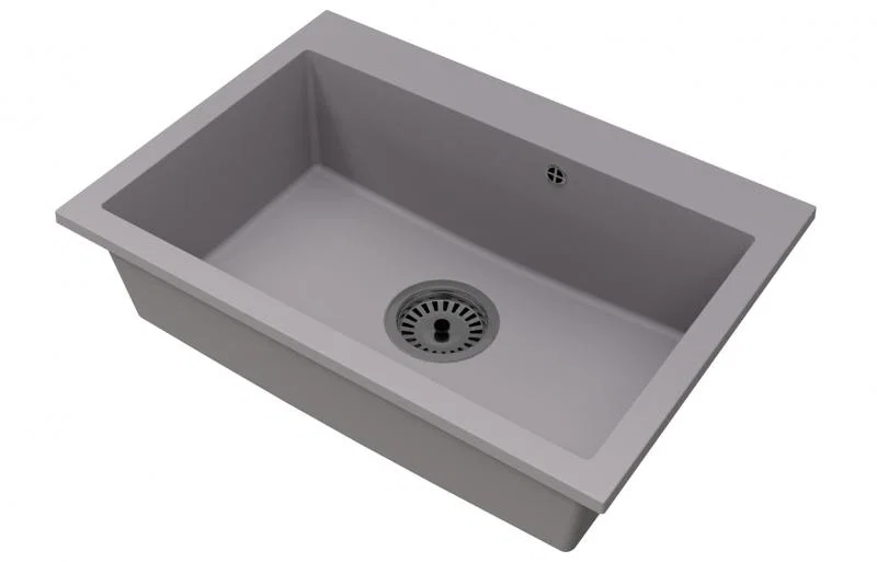 Granitový dřez ELITE šedý + sifon černý 70 x 50 x 21 cm