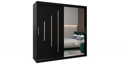 Šatní skříň s posuvnými dveřmi a zrcadlem YORK2 - 200x200cm -Černá-