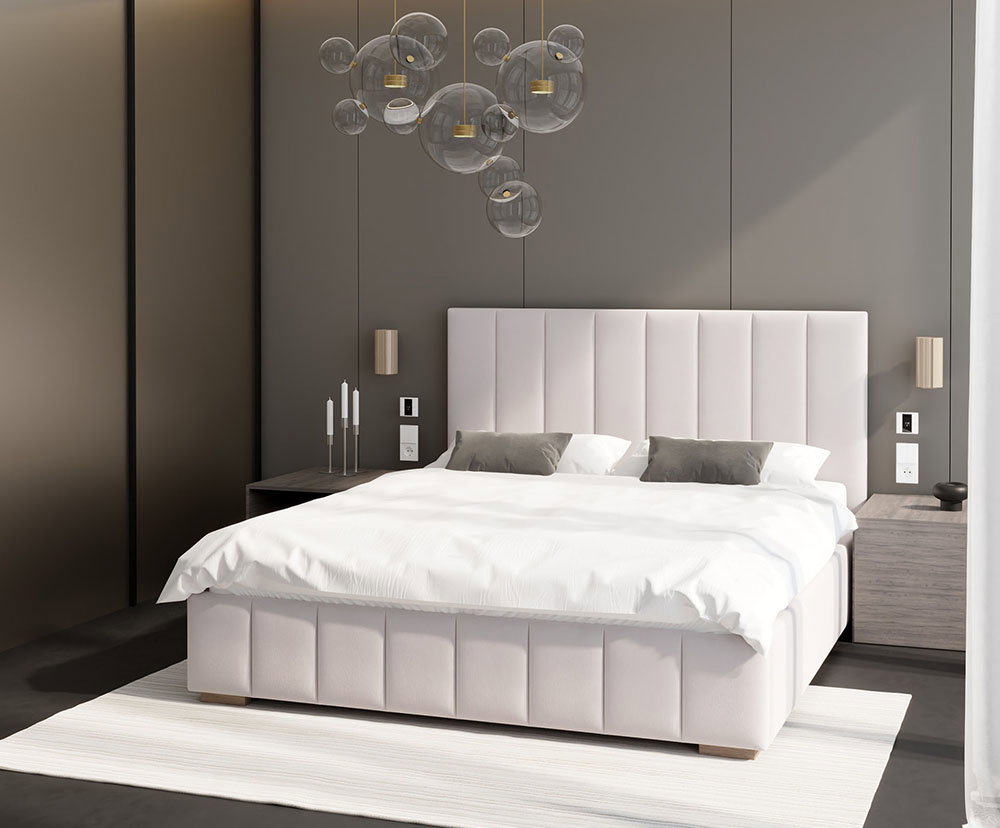Čalúnená posteľ AUSTIN 90x200cm Biela Paris s úložným priestorom kovový rošt