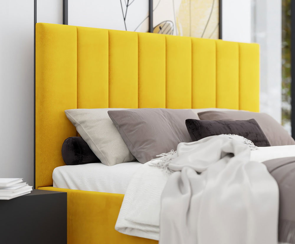 Čalúnená posteľ AUSTIN 120x200cm Žltá Paris s úložným priestorom kovový rošt