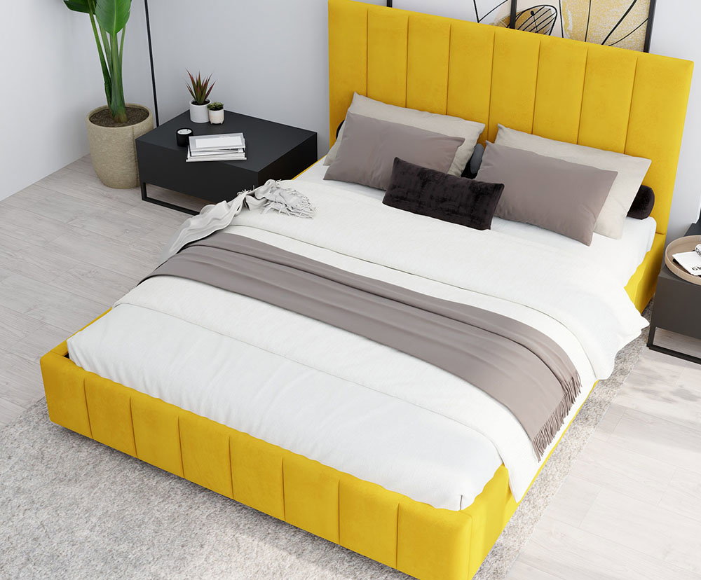 Čalúnená posteľ AUSTIN 140x200cm Žltá Paris s úložným priestorom kovový rošt