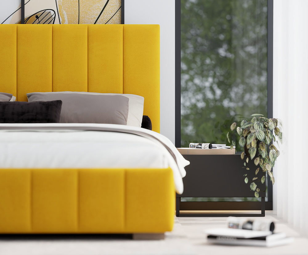 Čalúnená posteľ AUSTIN 140x200cm Žltá Paris s úložným priestorom kovový rošt