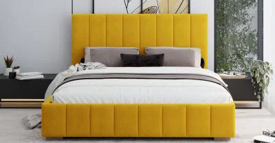 Čalouněná postel AUSTIN 180x200cm Žlutá Paris s úložným prostorem kovový rošt