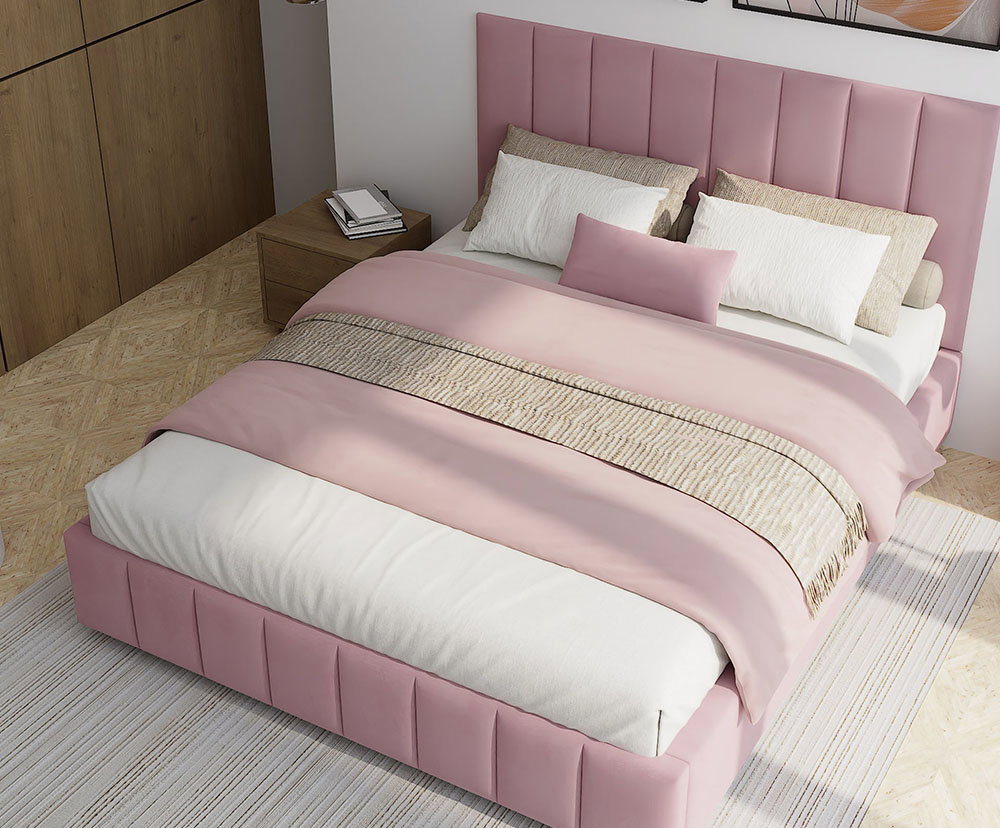 Čalúnená posteľ AUSTIN 180x200cm Ružová Paris s úložným priestorom kovový rošt