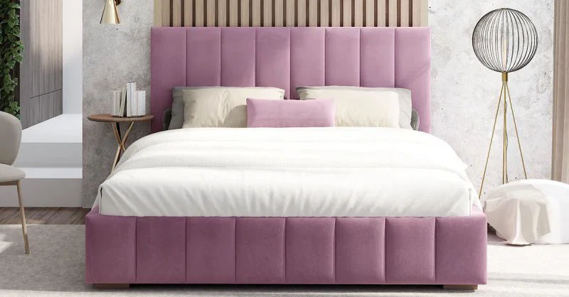 Čalouněná postel AUSTIN 120x200cm Fialová Paris s úložným prostorem kovový rošt