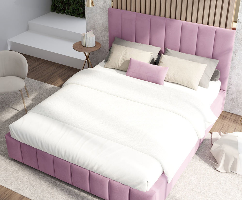 Čalúnená posteľ AUSTIN 140x200cm Fialová Paris s úložným priestorom kovový rošt