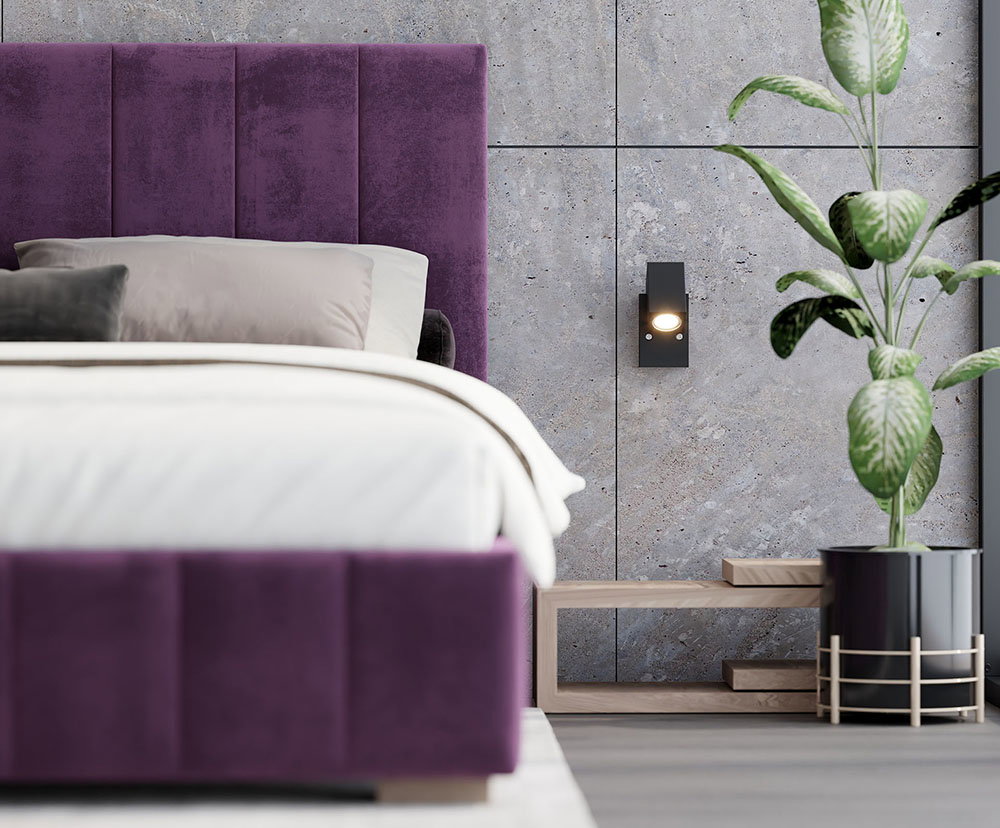 Čalúnená posteľ AUSTIN 140x200cm Tmavo fialová Paris s úložným priestorom kovový rošt