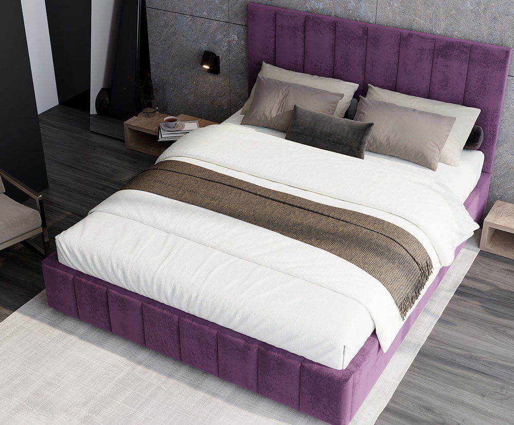 Čalúnená posteľ AUSTIN 180x200cm Tmavo fialová Paris s úložným priestorom kovový rošt