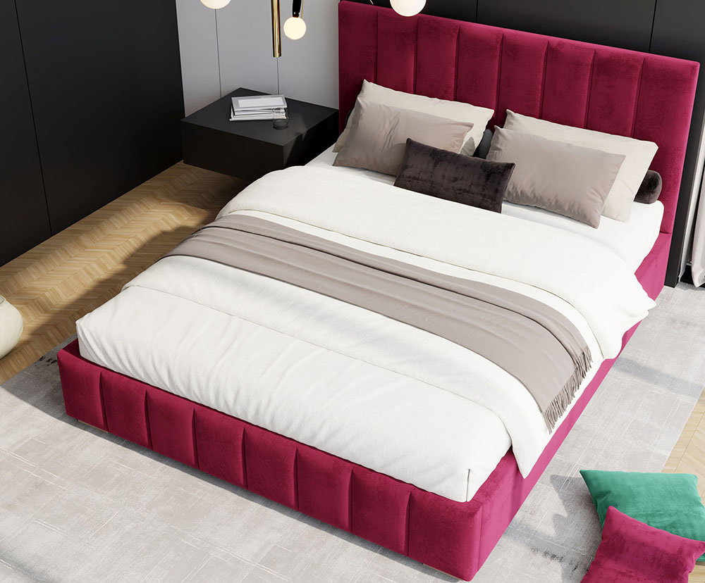 Čalúnená posteľ AUSTIN 160x200cm Vínová Paris s úložným priestorom kovový rošt