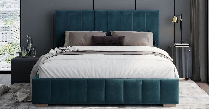 Čalouněná postel AUSTIN 90x200cm Modrá Paris s úložným prostorem kovový rošt