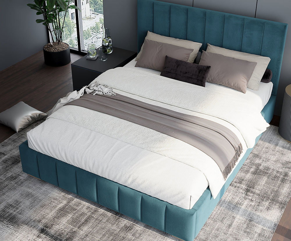 Čalúnená posteľ AUSTIN 140x200cm Modrá Paris s úložným priestorom kovový rošt