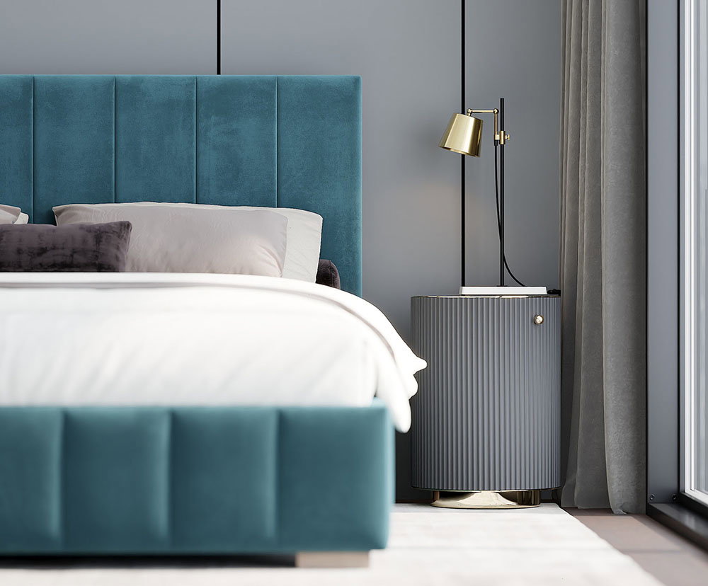 Čalúnená posteľ AUSTIN 160x200cm Modrá Paris s úložným priestorom kovový rošt