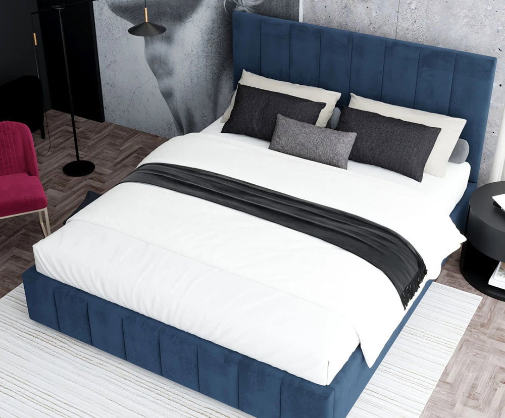 Čalúnená posteľ AUSTIN 120x200cm Tmavo modrá Paris s úložným priestorom kovový rošt