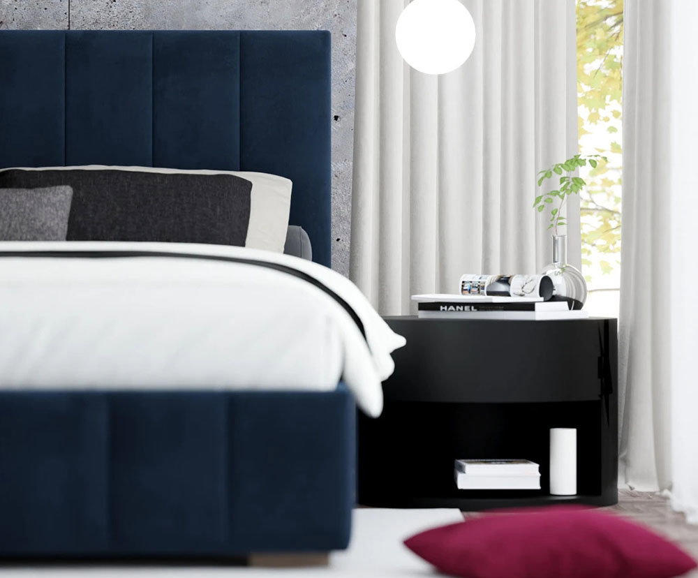 Čalúnená posteľ AUSTIN 120x200cm Tmavo modrá Paris s úložným priestorom kovový rošt
