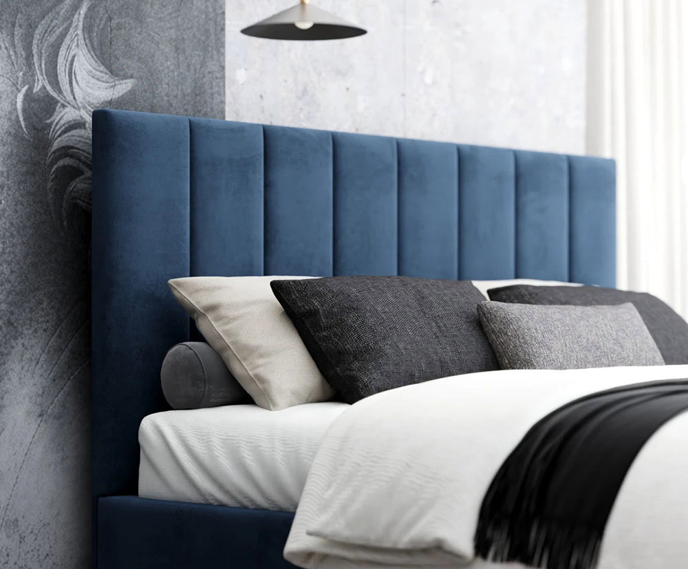 Čalúnená posteľ AUSTIN 140x200cm Tmavo modrá Paris s úložným priestorom kovový rošt