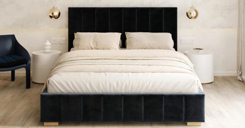 Čalouněná postel AUSTIN 140x200cm Tmavě modrá Paris s úložným prostorem kovový rošt