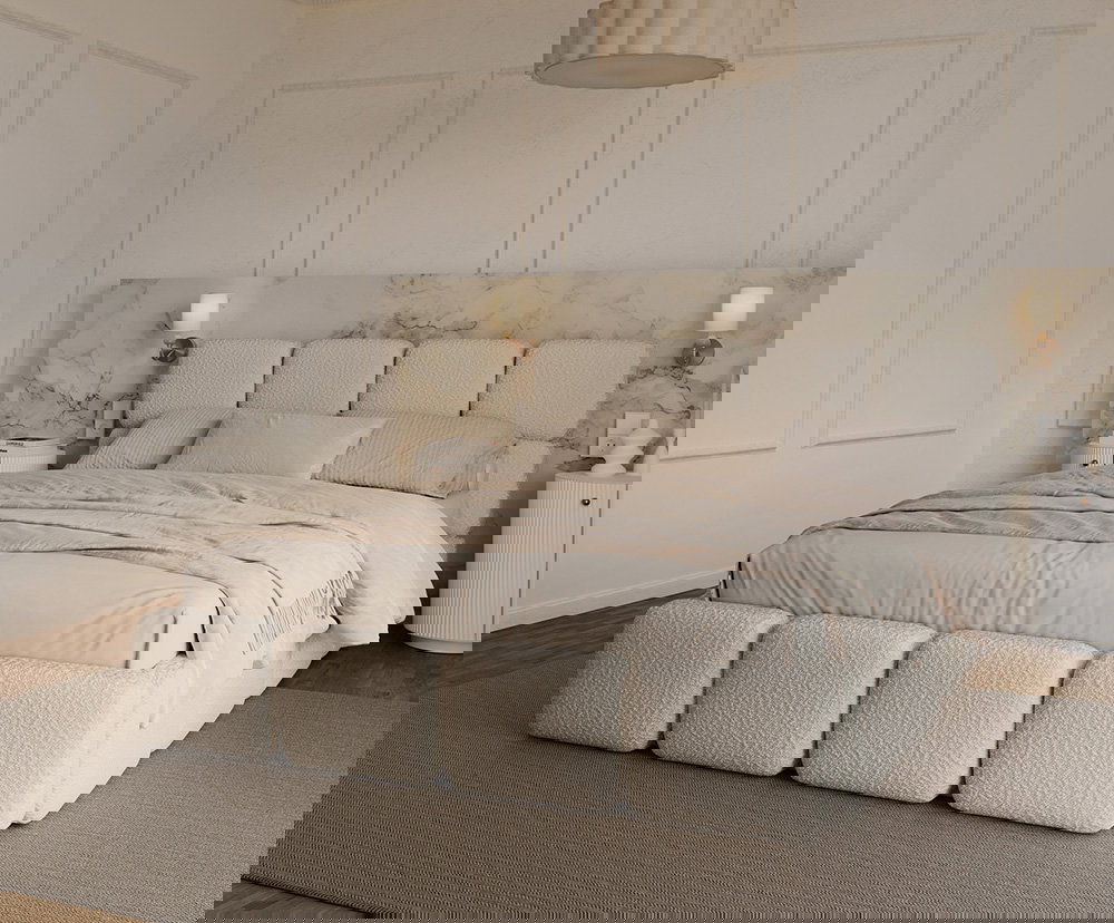 Čalúnená posteľ DELICATO 140x200 cm Krémová Boucle s úložným priestorom kovový rošt