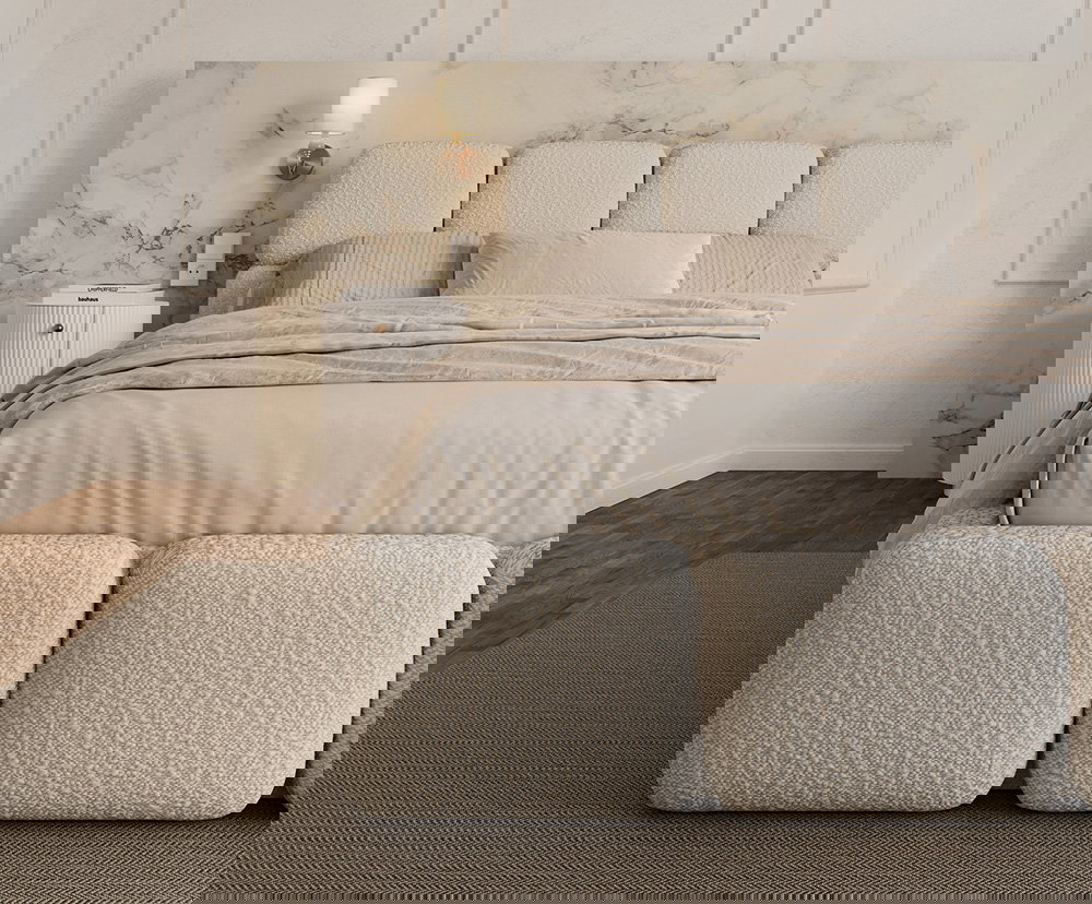 Čalúnená posteľ DELICATO 140x200 cm Krémová Boucle s úložným priestorom kovový rošt