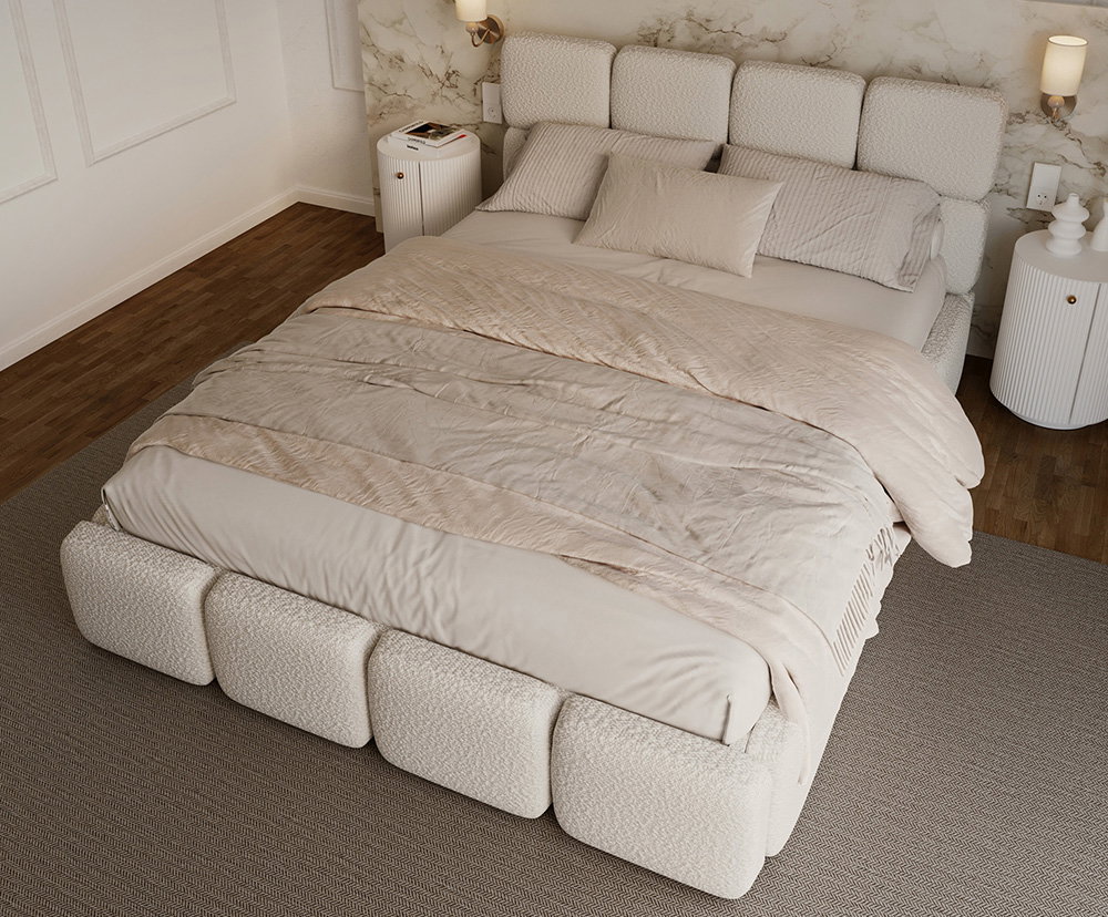 Čalúnená posteľ DELICATO 160x200 cm Krémová Boucle s úložným priestorom kovový rošt