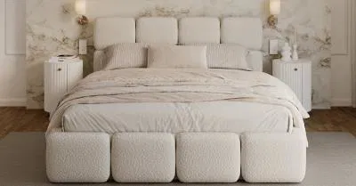 Čalouněná postel DELICATO 160x200 cm Krémová Boucle s úložným prostorem kovový rošt