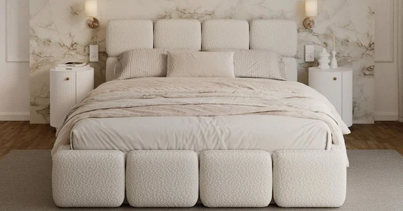 Čalouněná postel DELICATO 180x200 cm Krémová Boucle s úložným prostorem kovový rošt