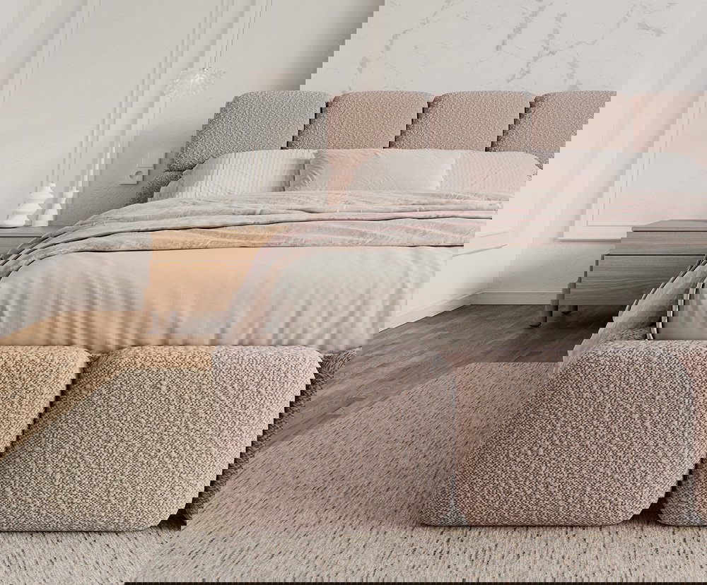 Čalúnená posteľ DELICATO 140x200 cm Ružová Boucle s úložným priestorom kovový rošt