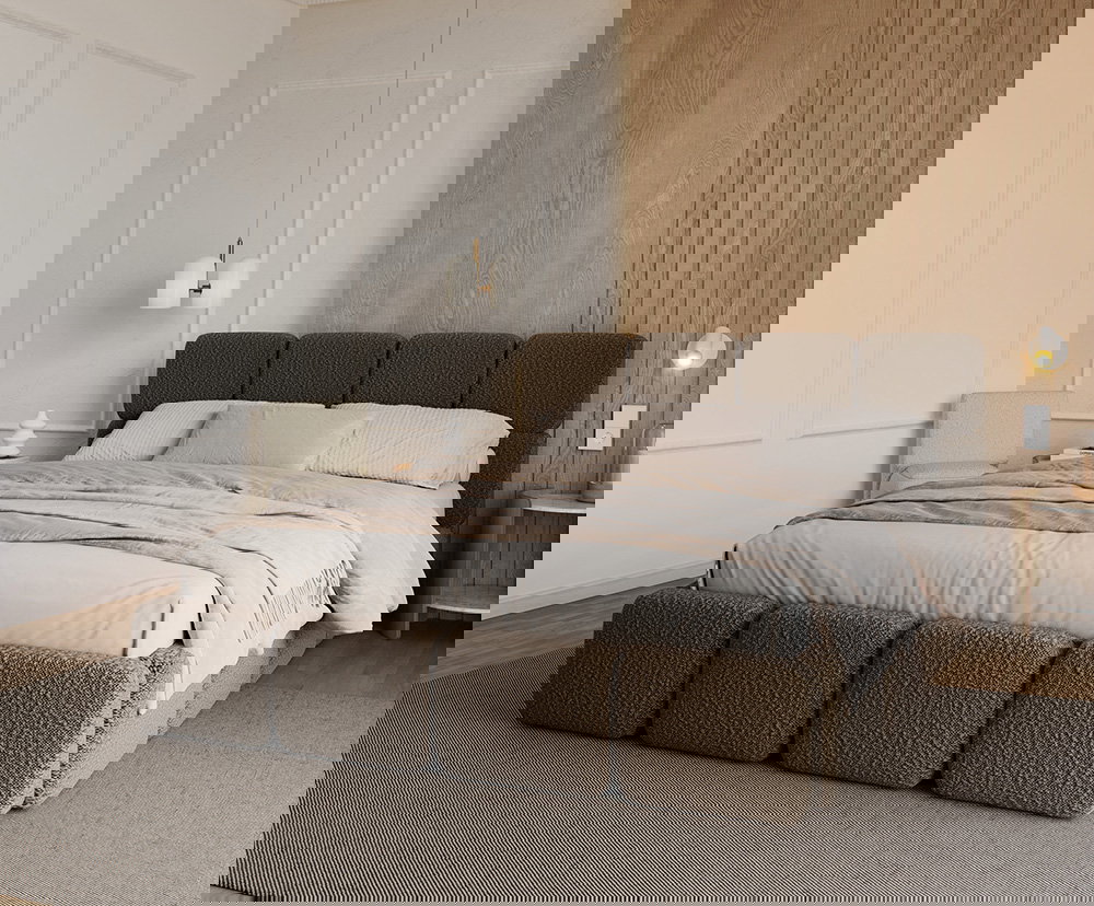 Čalúnená posteľ DELICATO 140x200 cm Hnedá Boucle s úložným priestorom kovový rošt