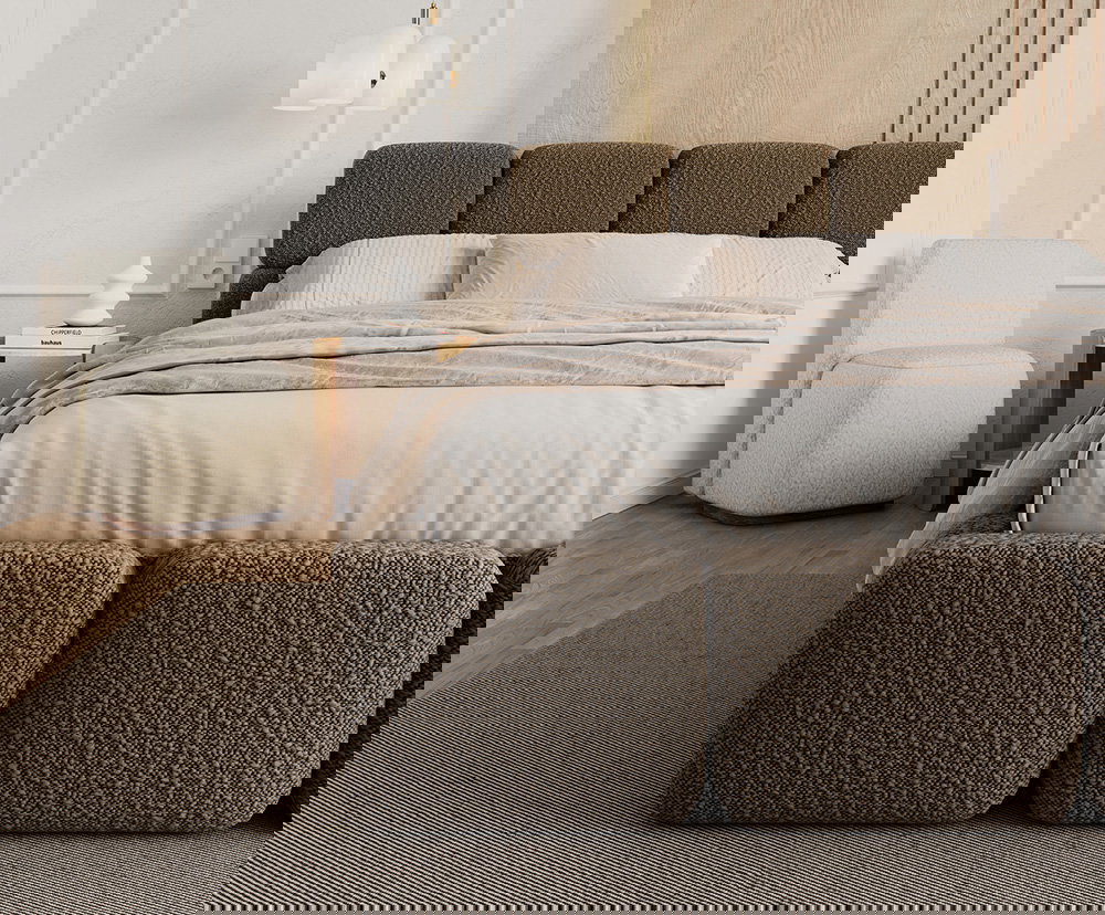 Čalúnená posteľ DELICATO 140x200 cm Hnedá Boucle s úložným priestorom kovový rošt