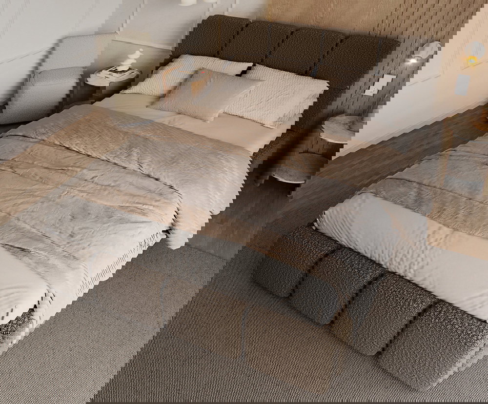 Čalúnená posteľ DELICATO 140x200 cm Hnedá Boucle s úložným priestorom kovový rošt