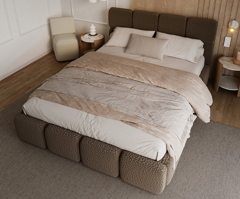 Čalúnená posteľ DELICATO 180x200 cm Hnedá Boucle s úložným priestorom kovový rošt
