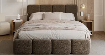 Čalouněná postel DELICATO 180x200 cm Hnědá Boucle s úložným prostorem kovový rošt