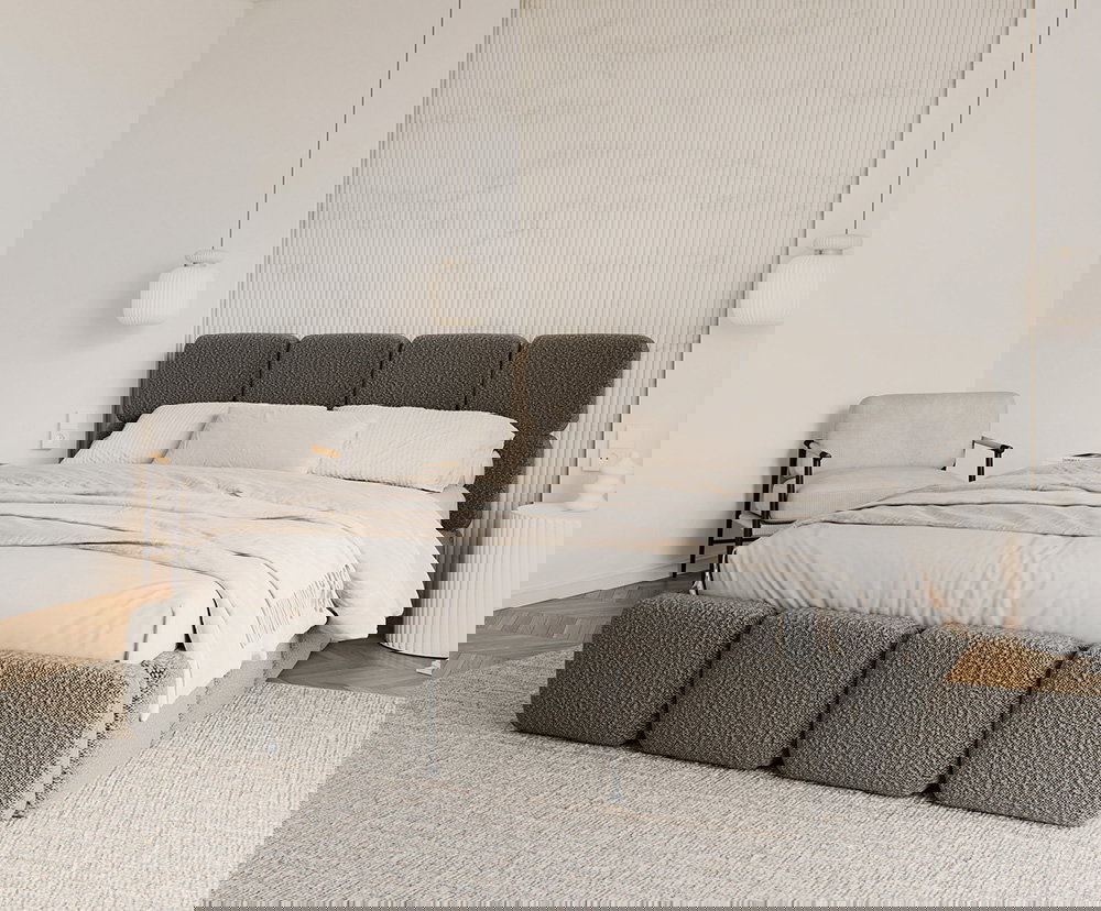 Čalúnená posteľ DELICATO 140x200 cm Grafit Boucle s úložným priestorom kovový rošt