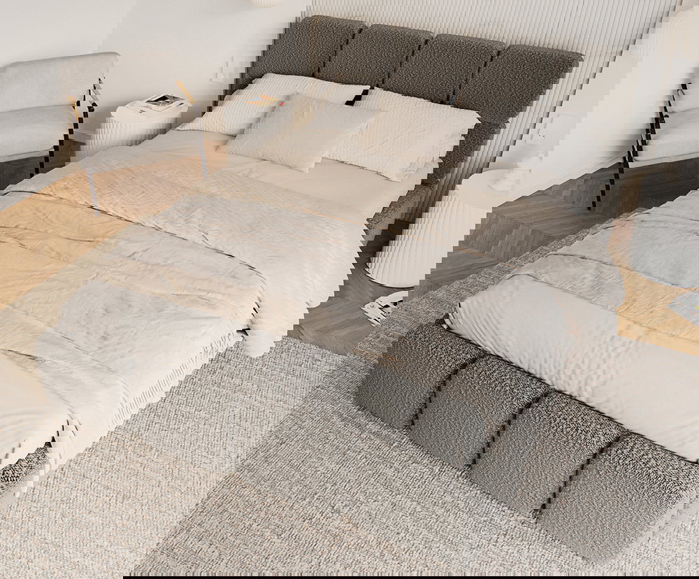 Čalúnená posteľ DELICATO 140x200 cm Grafit Boucle s úložným priestorom kovový rošt