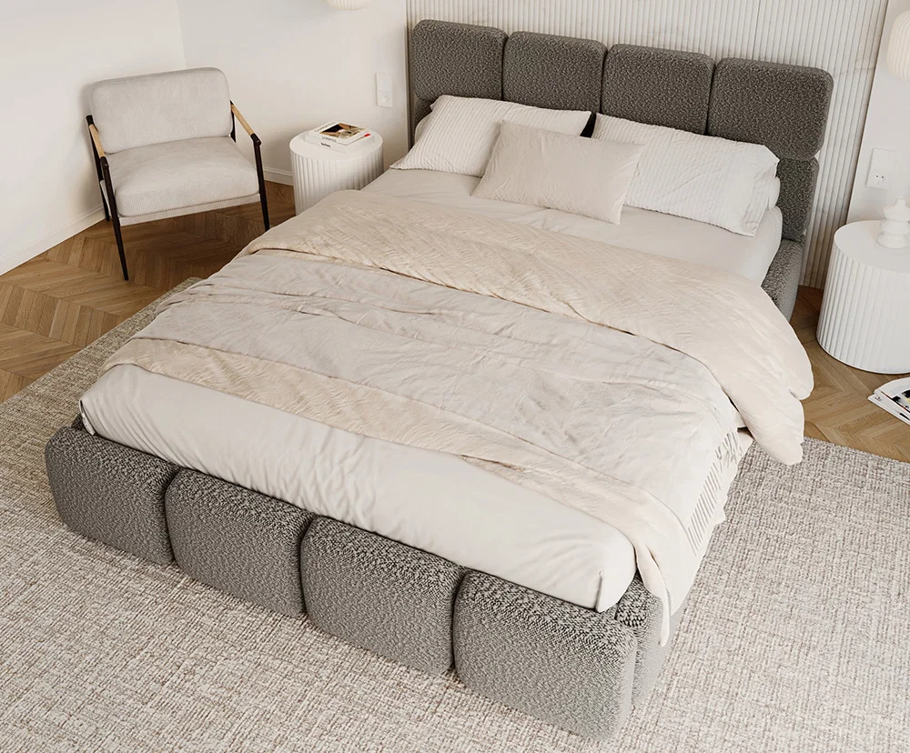 Čalouněná postel DELICATO 160x200 cm Grafit Boucle s úložným prostorem kovový rošt