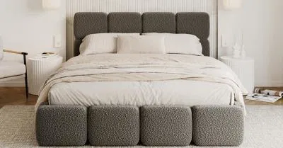 Čalouněná postel DELICATO 160x200 cm Grafit Boucle s úložným prostorem kovový rošt