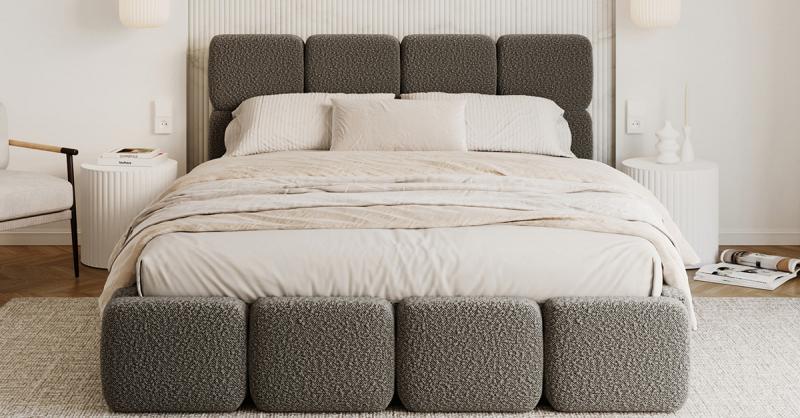 Čalouněná postel DELICATO 160x200 cm Grafit Boucle s úložným prostorem kovový rošt