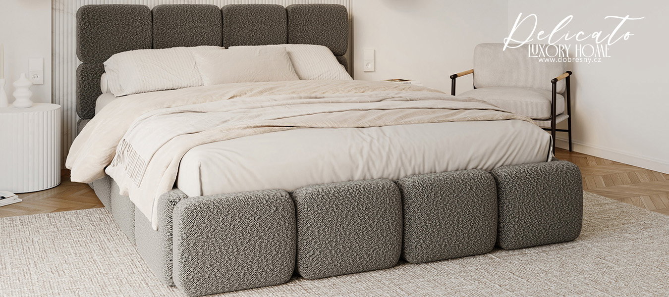Čalúnená posteľ DELICATO 180x200 cm Grafit Boucle s úložným priestorom kovový rošt