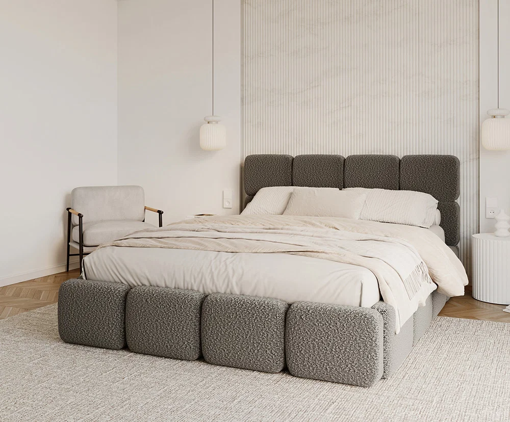 Čalouněná postel DELICATO 180x200 cm Grafit Boucle s úložným prostorem kovový rošt