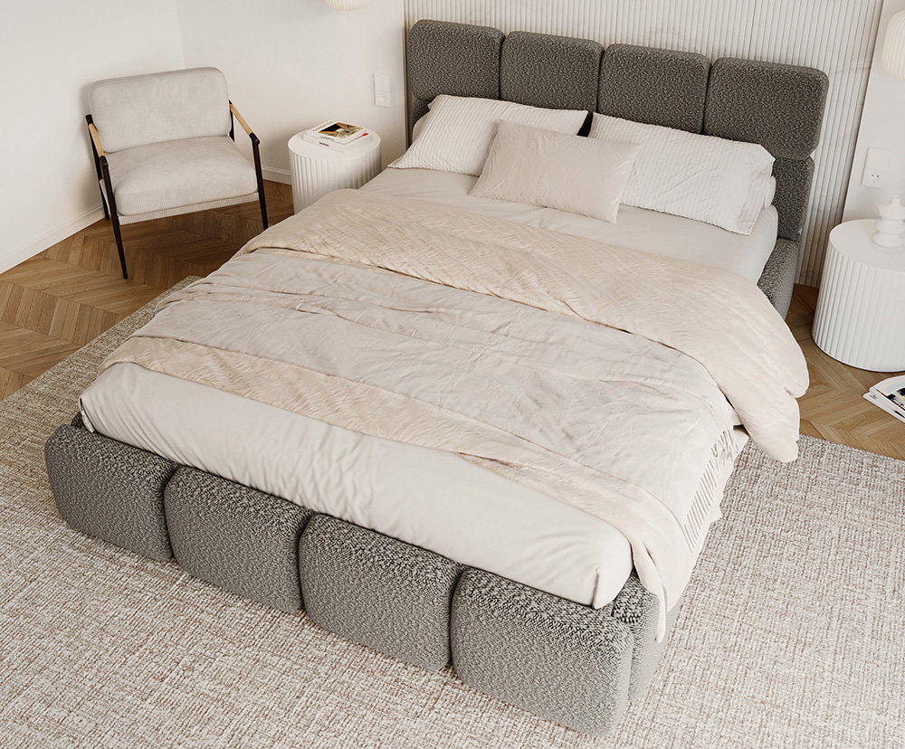 Čalúnená posteľ DELICATO 180x200 cm Grafit Boucle s úložným priestorom kovový rošt