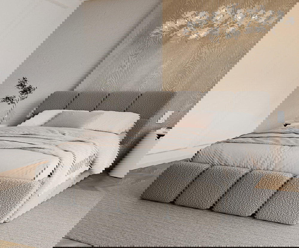 Čalúnená posteľ DELICATO 140x200 cm Sivá Boucle s úložným priestorom kovový rošt