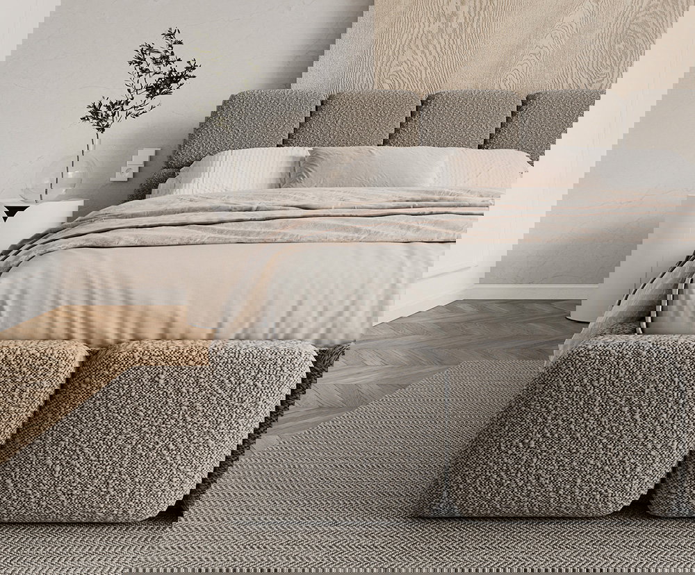 Čalúnená posteľ DELICATO 140x200 cm Sivá Boucle s úložným priestorom kovový rošt