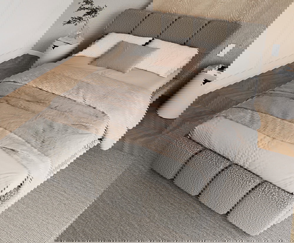 Čalúnená posteľ DELICATO 140x200 cm Sivá Boucle s úložným priestorom kovový rošt