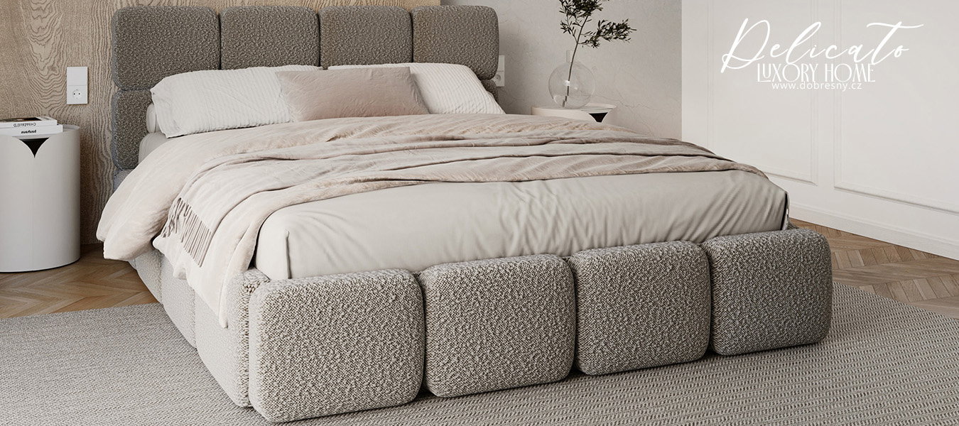 Čalúnená posteľ DELICATO 160x200 cm Sivá Boucle s úložným priestorom kovový rošt
