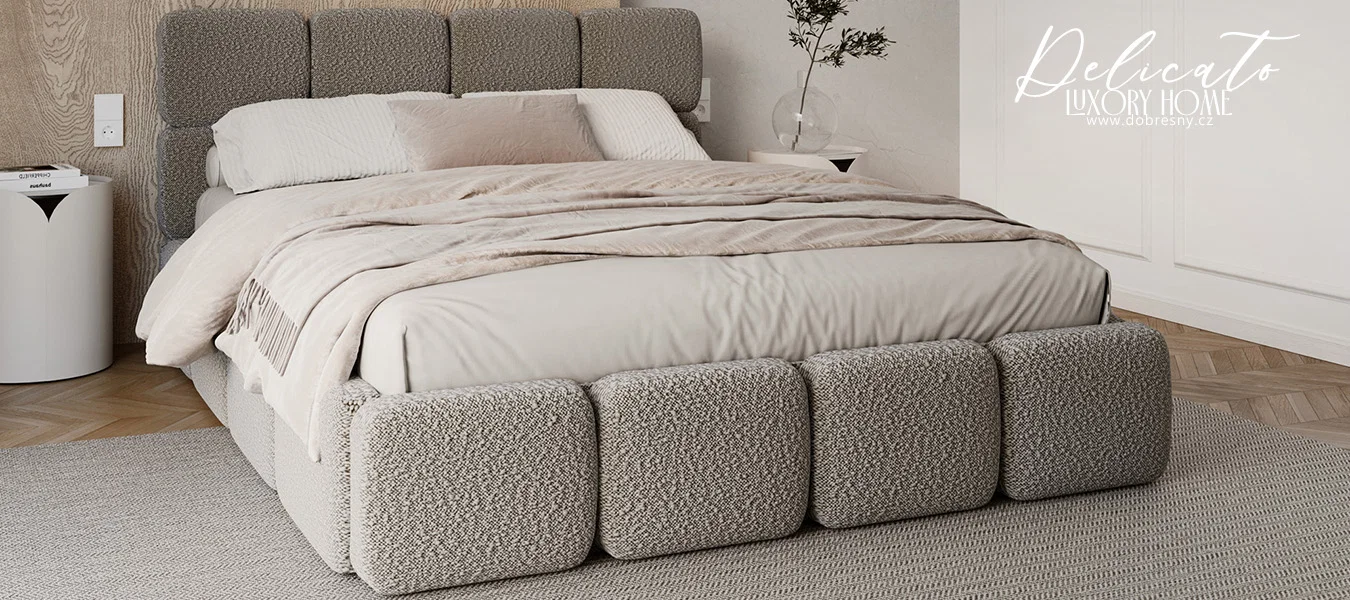 Čalouněná postel DELICATO 160x200 cm Šedá Boucle s úložným prostorem kovový rošt