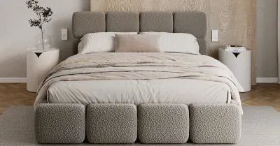 Čalouněná postel DELICATO 160x200 cm Šedá Boucle s úložným prostorem kovový rošt