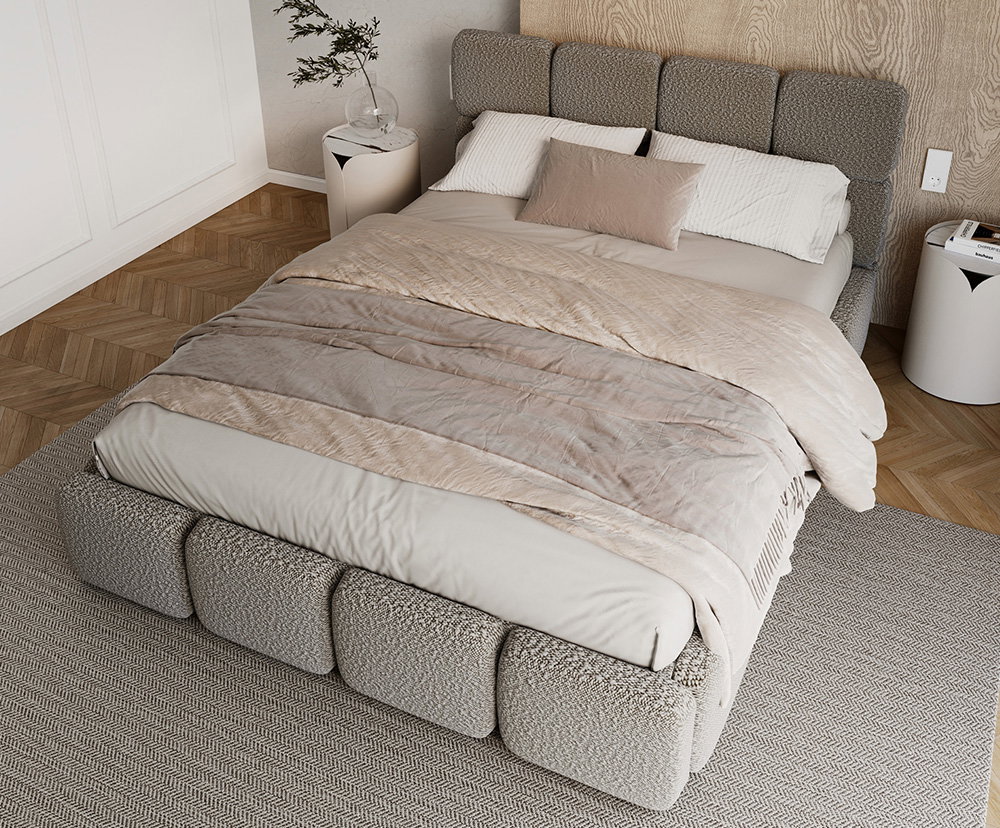 Čalúnená posteľ DELICATO 180x200 cm Sivá Boucle s úložným priestorom kovový rošt