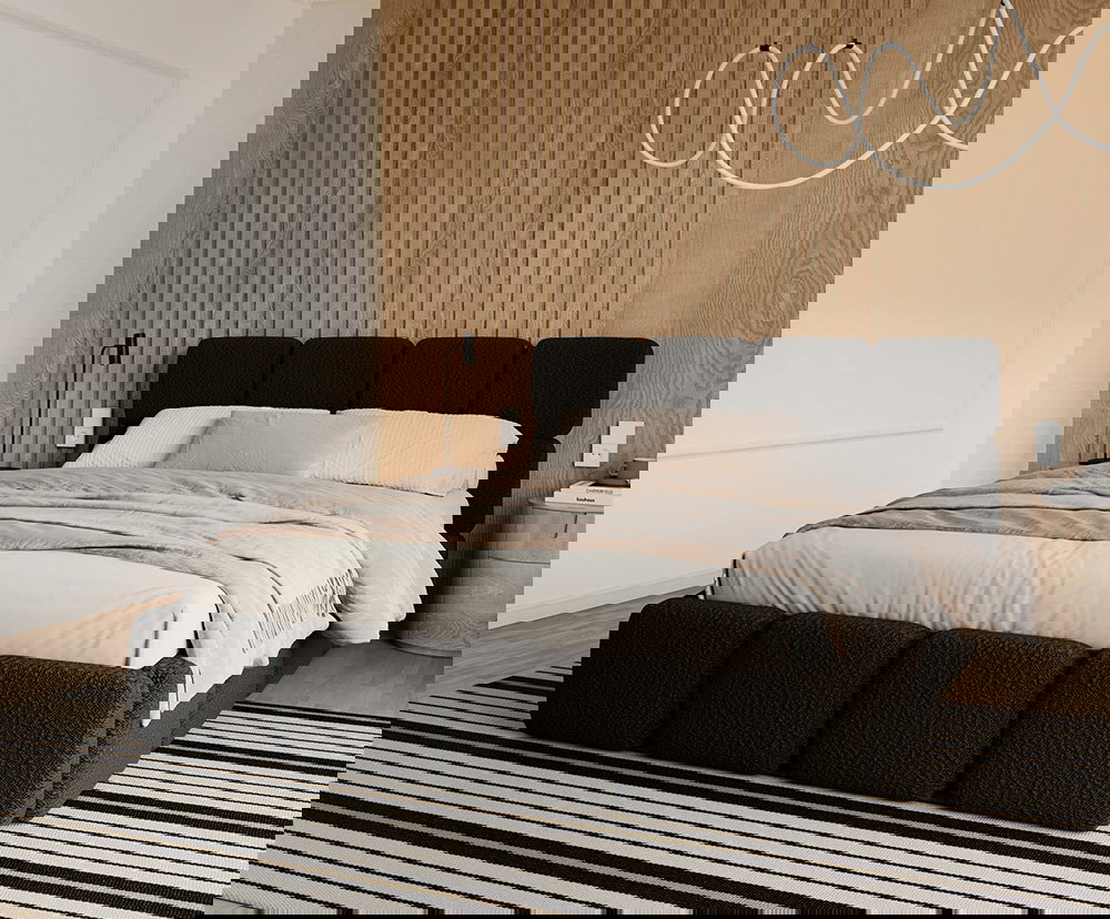 Čalúnená posteľ DELICATO 140x200 cm Čierna Boucle s úložným priestorom kovový rošt