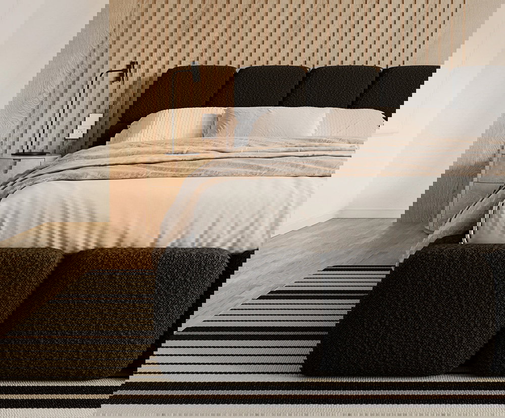 Čalúnená posteľ DELICATO 140x200 cm Čierna Boucle s úložným priestorom kovový rošt